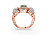 Rose gold Three-Stone Fancy Green Asscher Cut Halo Diamond Milgrain Band with Four-Prong Setting_3