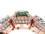 Rose gold Three-Stone Fancy Green Asscher Cut Halo Diamond Milgrain Band with Four-Prong Setting_4