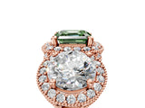 Rose gold Three-Stone Fancy Green Asscher Cut Halo Diamond Milgrain Band with Four-Prong Setting_5