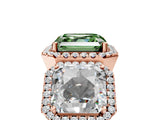 Rose gold Three-Stone Fancy Green Asscher Cut Halo Diamond Ring with Pave Band and Four-Prong Setting_5