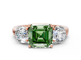 Rose gold Three-Stone Fancy Green Asscher  Cut Solitaire Ring with Prong Setting on a Classic Band_33