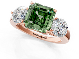 Rose gold Three-Stone Fancy Green Asscher  Cut Solitaire Ring with Prong Setting on a Classic Band_34