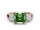 Rose gold Three-Stone Fancy Green Asscher  Cut Solitaire Ring with Prong Setting_3