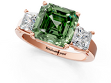 Rose gold Three-Stone Fancy Green Asscher  Cut Solitaire Ring with Prong Setting_4