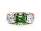 Rose gold Three-Stone Fancy Green Asscher  Diamond Milgrain Pave Band with Prong Setting 1