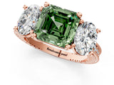Rose gold Three-Stone Fancy Green Asscher  Diamond Milgrain Pave Band with Prong Setting 2