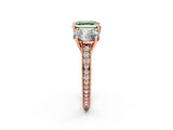 Rose gold Three-Stone Fancy Green Asscher  Diamond Milgrain Pave Band with Prong Setting 3
