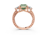 Rose gold Three-Stone Fancy Green Asscher  Diamond Milgrain Pave Band with Prong Setting 4
