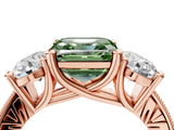 Rose gold Three-Stone Fancy Green Asscher  Diamond Milgrain Pave Band with Prong Setting 5