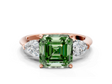 Rose gold Three-Stone Fancy Green Asscher  Diamond Ring with Pear Side Stones in Four-Prong Setting_17