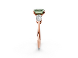 Rose gold Three-Stone Fancy Green Asscher  Diamond Ring with Pear Side Stones in Four-Prong Setting_19