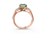 Rose gold Three-Stone Fancy Green Asscher  Diamond Ring with Pear Side Stones in Four-Prong Setting_20