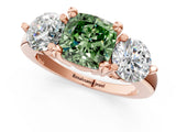 Rose gold Three-Stone Fancy Green Cushion  Brilliant Cut Solitaire Ring with Prong Setting on a Classic Band 1