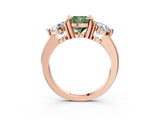 Rose gold Three-Stone Fancy Green Cushion  Brilliant Cut Solitaire Ring with Prong Setting on a Classic Band 3