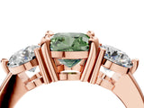 Rose gold Three-Stone Fancy Green Cushion  Brilliant Cut Solitaire Ring with Prong Setting on a Classic Band 4