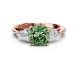 Rose gold Three-Stone Fancy Green Cushion Cut Brilliant Diamond Solitaire Ring with Tapered Band and Four-Prong Setting_3