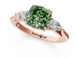 Rose gold Three-Stone Fancy Green Cushion Cut Brilliant Diamond Solitaire Ring with Tapered Band and Four-Prong Setting_4