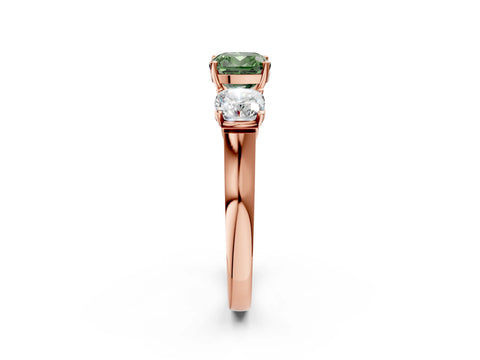 Rose gold Three-Stone Fancy Green Cushion Cut Brilliant Diamond Trellis Ring with Comfort Fit Band_2