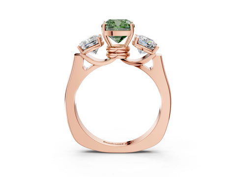 Rose gold Three-Stone Fancy Green Cushion Cut Brilliant Diamond Trellis Ring with Comfort Fit Band_3