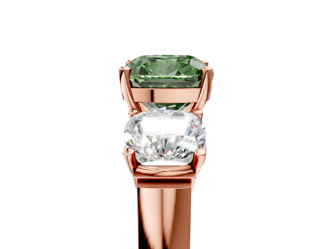 Rose gold Three-Stone Fancy Green Cushion Cut Brilliant Diamond Trellis Ring with Comfort Fit Band_5