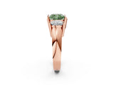 Rose gold Three Stone Fancy Green Cushion Cut Cut Channel Set Diamond Ring_2