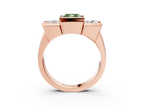 Rose gold Three Stone Fancy Green Cushion Cut Cut Channel Set Diamond Ring_3
