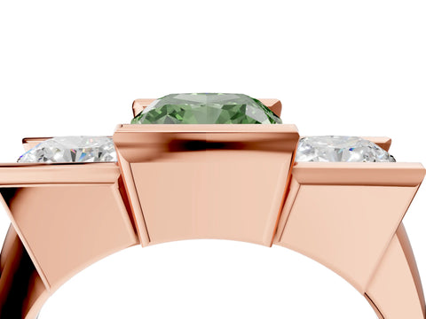 Rose gold Three Stone Fancy Green Cushion Cut Cut Channel Set Diamond Ring_4