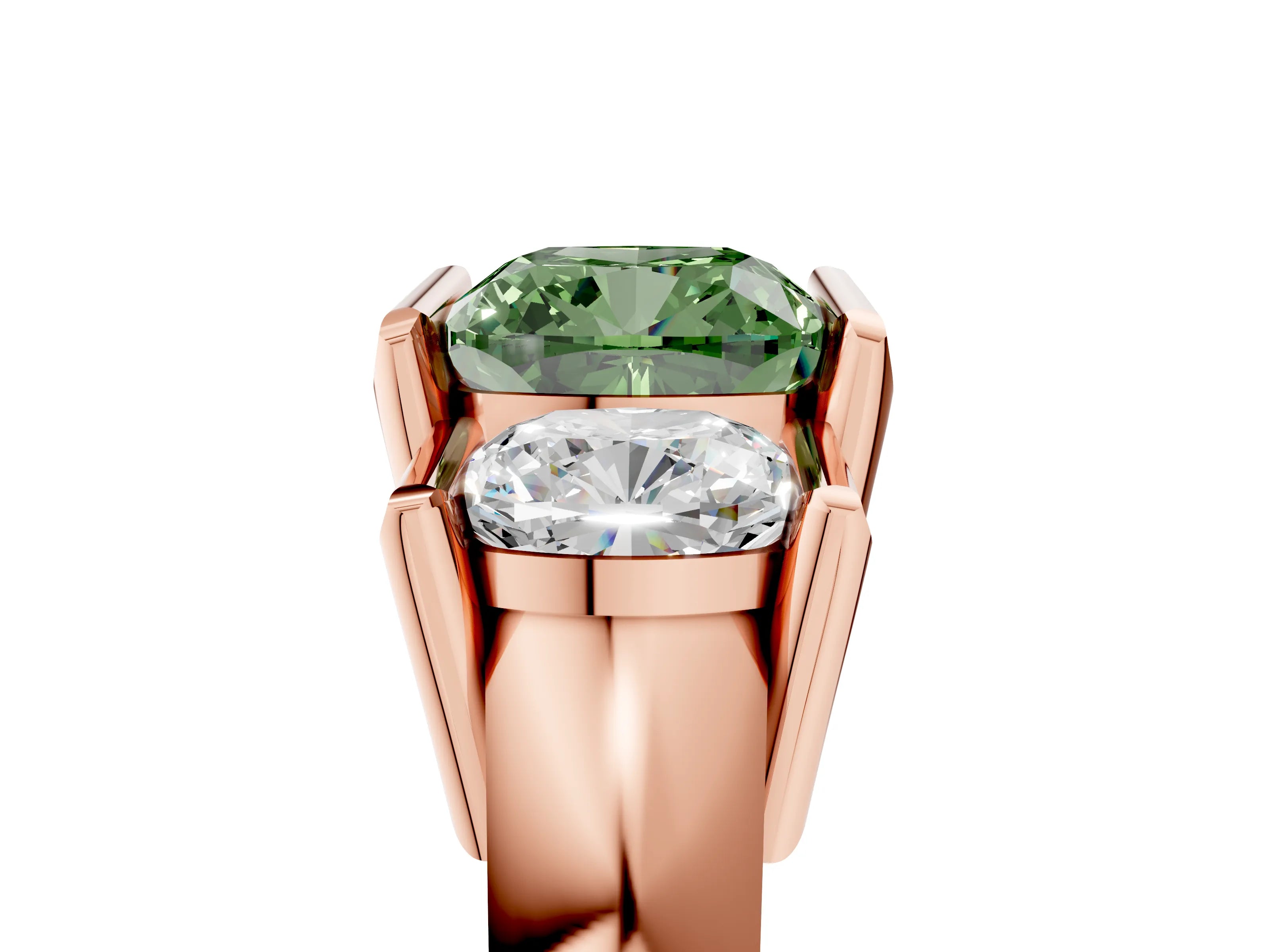 Rose gold Three Stone Fancy Green Cushion Cut Cut Channel Set Diamond Ring_5