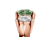Rose gold Three Stone Fancy Green Cushion Cut Cut Channel Set Diamond Ring_5