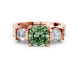 Rose gold Three-Stone Fancy Green Cushion Cut Cut Classic Band Prong Setting Ring