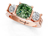 Rose gold Three-Stone Fancy Green Cushion Cut Cut Classic Band Prong Setting Ring_1