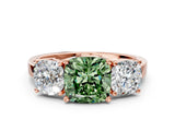 Rose gold Three-Stone Fancy Green Cushion Cut Cut Diamond Engagement Ring with Flat Band and Four-Prong Setting_12
