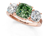 Rose gold Three-Stone Fancy Green Cushion Cut Cut Diamond Engagement Ring with Flat Band and Four-Prong Setting_13
