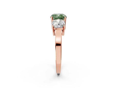 Rose gold Three-Stone Fancy Green Cushion Cut Cut Diamond Engagement Ring with Flat Band and Four-Prong Setting_14