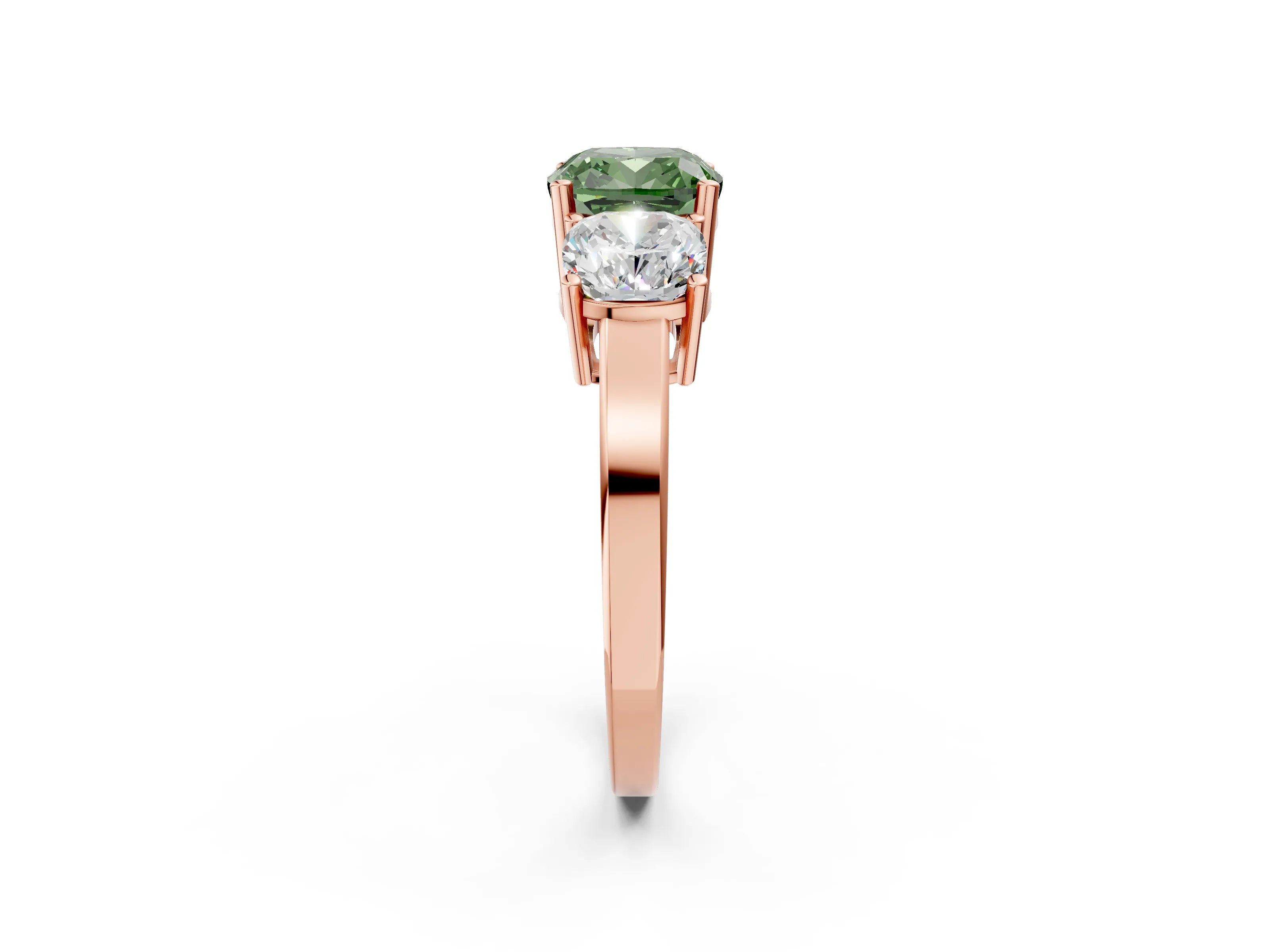Rose gold Three-Stone Fancy Green Cushion Cut Cut Diamond Engagement Ring with Flat Band and Four-Prong Setting_2