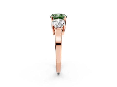 Rose gold Three-Stone Fancy Green Cushion Cut Cut Diamond Engagement Ring with Flat Band and Four-Prong Setting_2