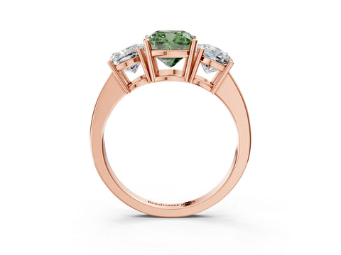 Rose gold Three-Stone Fancy Green Cushion Cut Cut Diamond Engagement Ring with Flat Band and Four-Prong Setting_3