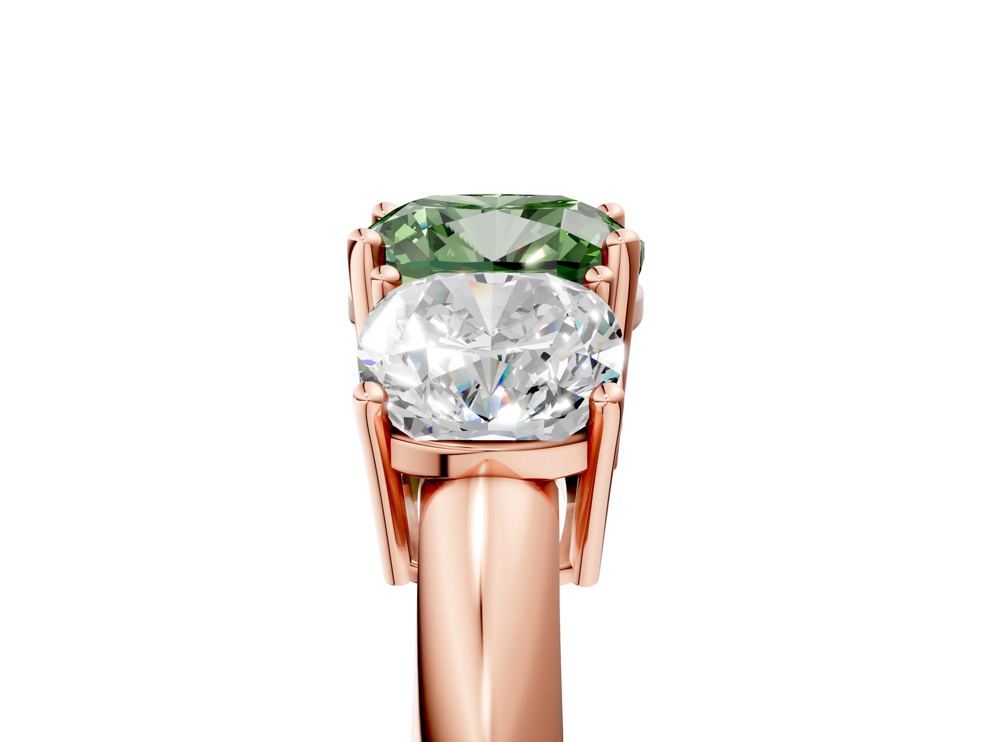 Rose gold Three-Stone Fancy Green Cushion Cut Cut Diamond Engagement Ring with Prong Setting on a White Gold Band_29