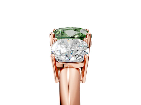 Rose gold Three-Stone Fancy Green Cushion Cut Cut Diamond Engagement Ring with Prong Setting on a White Gold Band_29