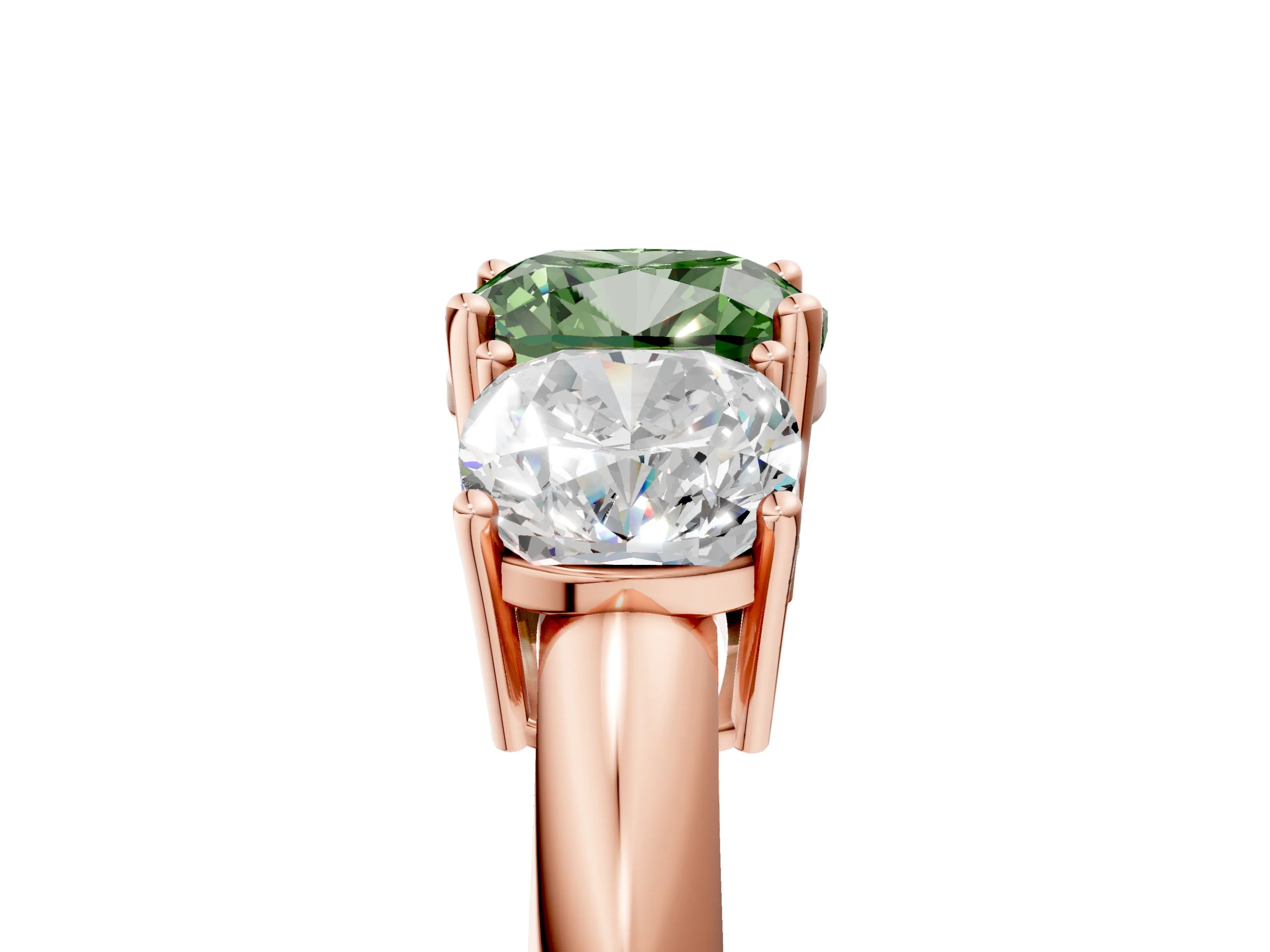Rose gold Three-Stone Fancy Green Cushion Cut Cut Diamond Engagement Ring with Prong Setting on a White Gold Band_5