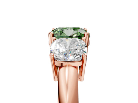 Rose gold Three-Stone Fancy Green Cushion Cut Cut Diamond Engagement Ring with Prong Setting on a White Gold Band_5