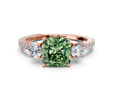 Rose gold Three-Stone Fancy Green Cushion Cut Cut Diamond Pavé Band with Prong Setting_15