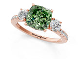 Rose gold Three-Stone Fancy Green Cushion Cut Cut Diamond Pavé Band with Prong Setting_16