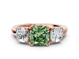Rose gold Three-Stone Fancy Green Cushion Cut Cut Diamond Ring with Channel Set Band and Four-Prong Setting_25