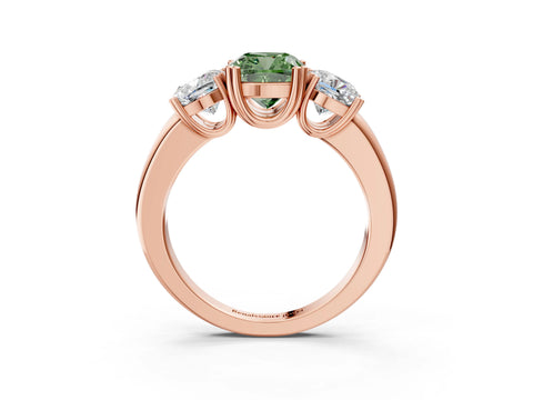 Rose gold Three-Stone Fancy Green Cushion Cut Cut Diamond Ring with Channel Set Band and Four-Prong Setting_3