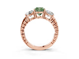 Rose gold Three-Stone Fancy Green Cushion Cut Cut Diamond Ring with Channel-Set Band and Prong Setting_3