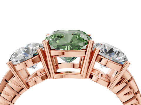 Rose gold Three-Stone Fancy Green Cushion Cut Cut Diamond Ring with Channel-Set Band and Prong Setting_4