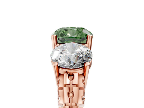 Rose gold Three-Stone Fancy Green Cushion Cut Cut Diamond Ring with Channel-Set Band and Prong Setting_5