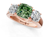 Rose gold Three-Stone Fancy Green Cushion Cut Cut Diamond Ring with Prong Setting and Classic Band_1