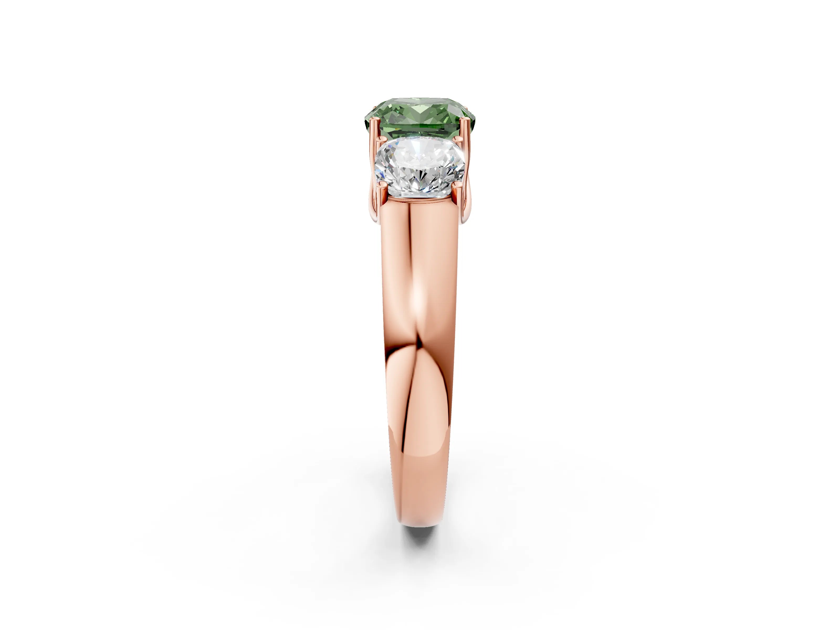 Rose gold Three-Stone Fancy Green Cushion Cut Cut Diamond Ring with Prong Setting and Classic Band_2